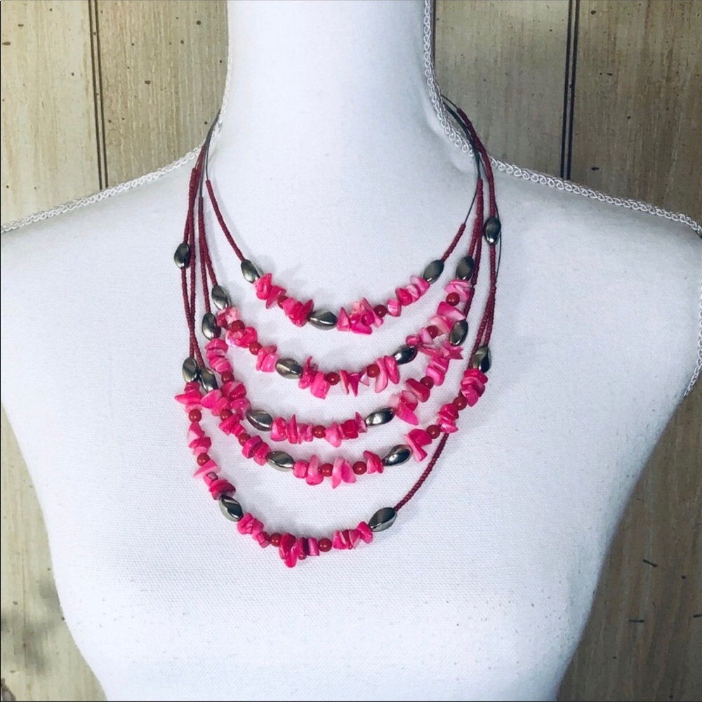 Layered Shell & Bead Statement Necklace - image 1